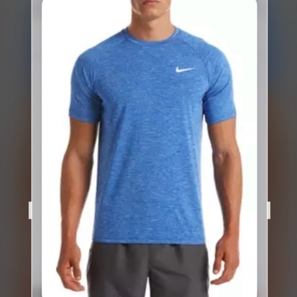 Nike Heather Short Sleeve Hydroguard Swim T-Shirt in GAME ROYAL Size M - Picture 1 of 9